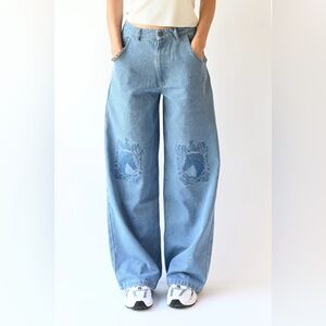 Yllw The Label Bronco Horse Embroidered Novelty Wide Leg Jeans Size XS
